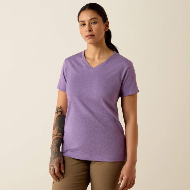 Ariat Women's Rebar Cotton Strong Standard V-Neck T-Shirt - Mulled Grape Heather-6