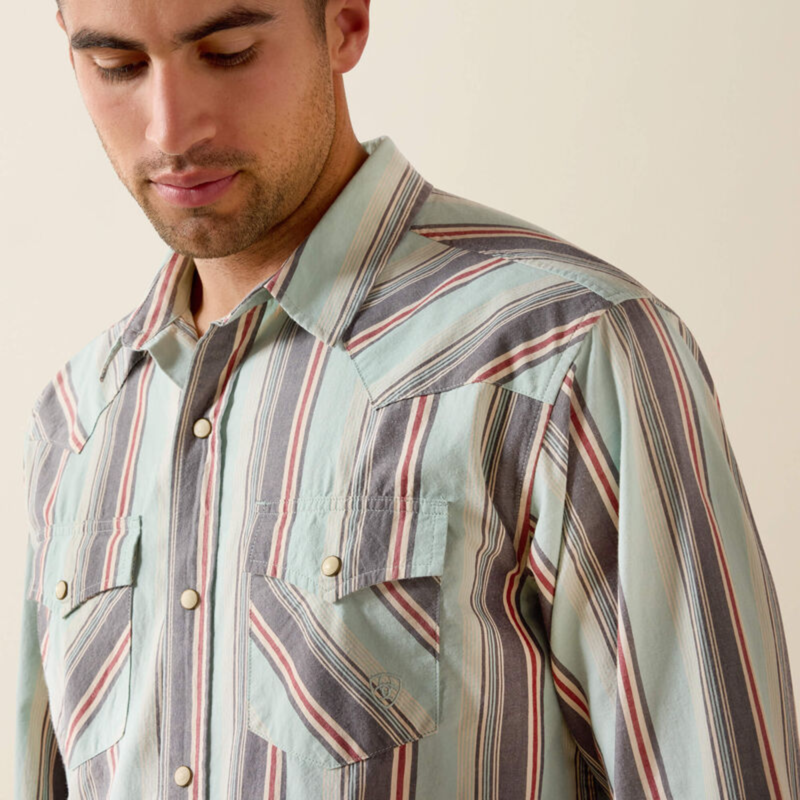 Ariat Men's Retro Hesperus Fitted Snap Shirt - Aquifer Plaid-2