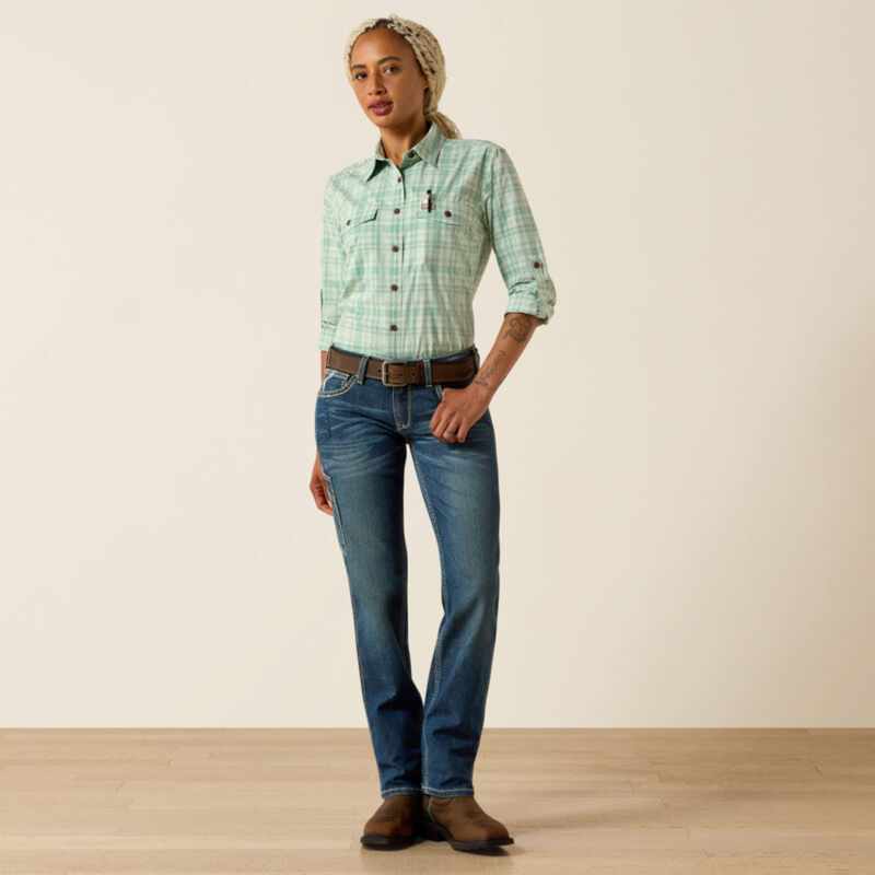 Ariat Women's Rebar Made Tough DuraStretch Work Shirt - Clearly Aqua-7
