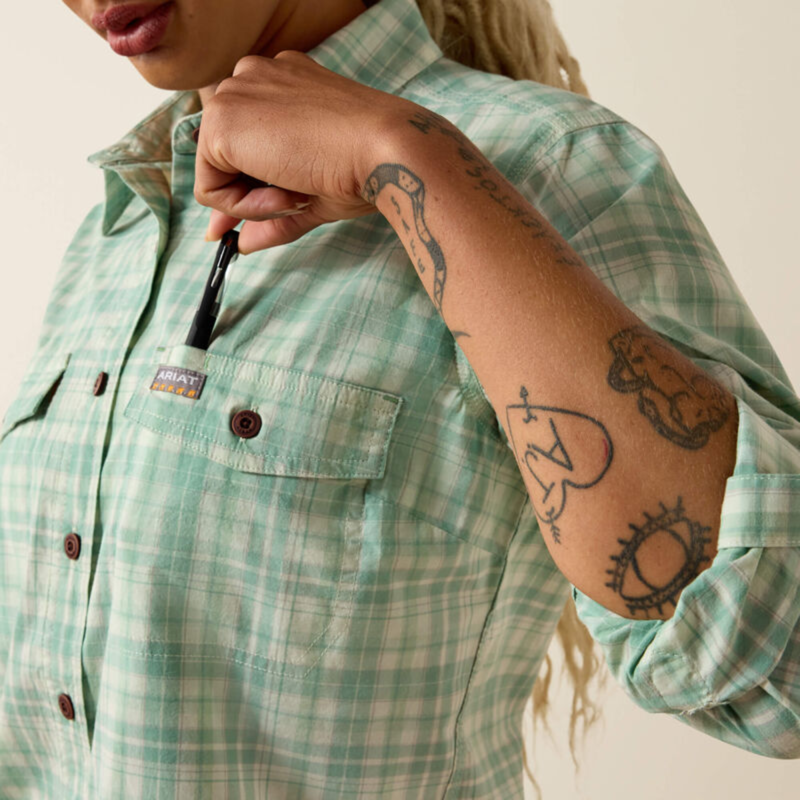Ariat Women's Rebar Made Tough DuraStretch Work Shirt - Clearly Aqua-4