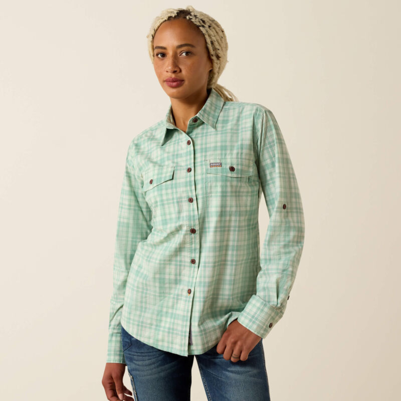 Ariat Women's Rebar Made Tough DuraStretch Work Shirt - Clearly Aqua-1