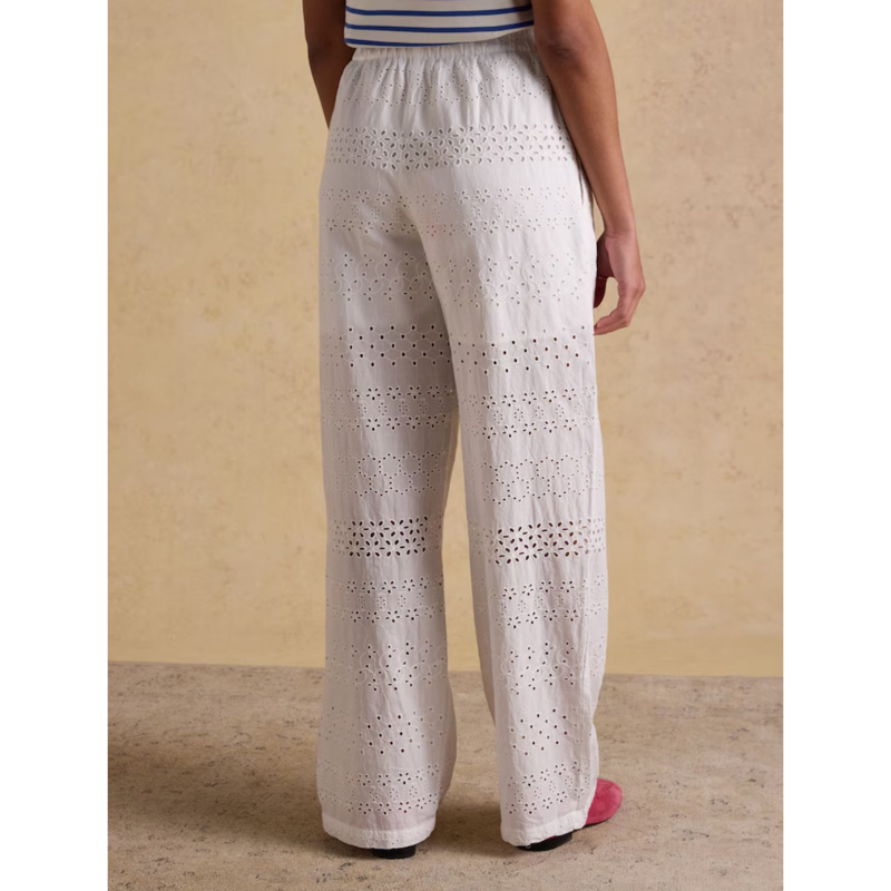 Joules Ladies Hallie Pull On Cotton Trousers - White Broderie-2