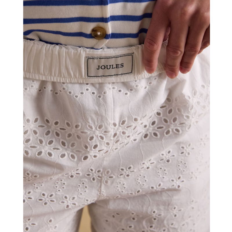Joules Ladies Hallie Pull On Cotton Trousers - White Broderie-5