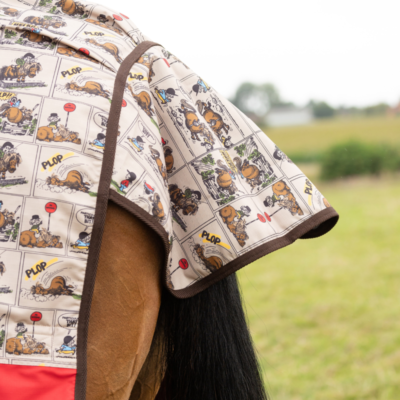 Hy StormX Original 50 Turnout Rug - Thelwell Collection Comic Chaos - Taupe/Red-4