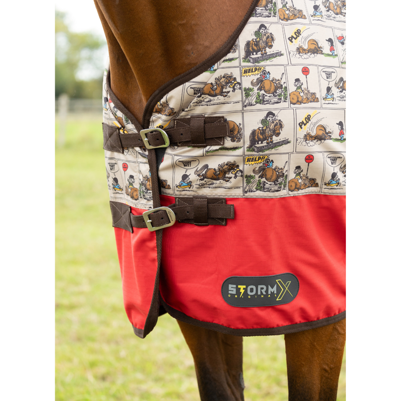 Hy StormX Original 50 Turnout Rug - Thelwell Collection Comic Chaos - Taupe/Red-3
