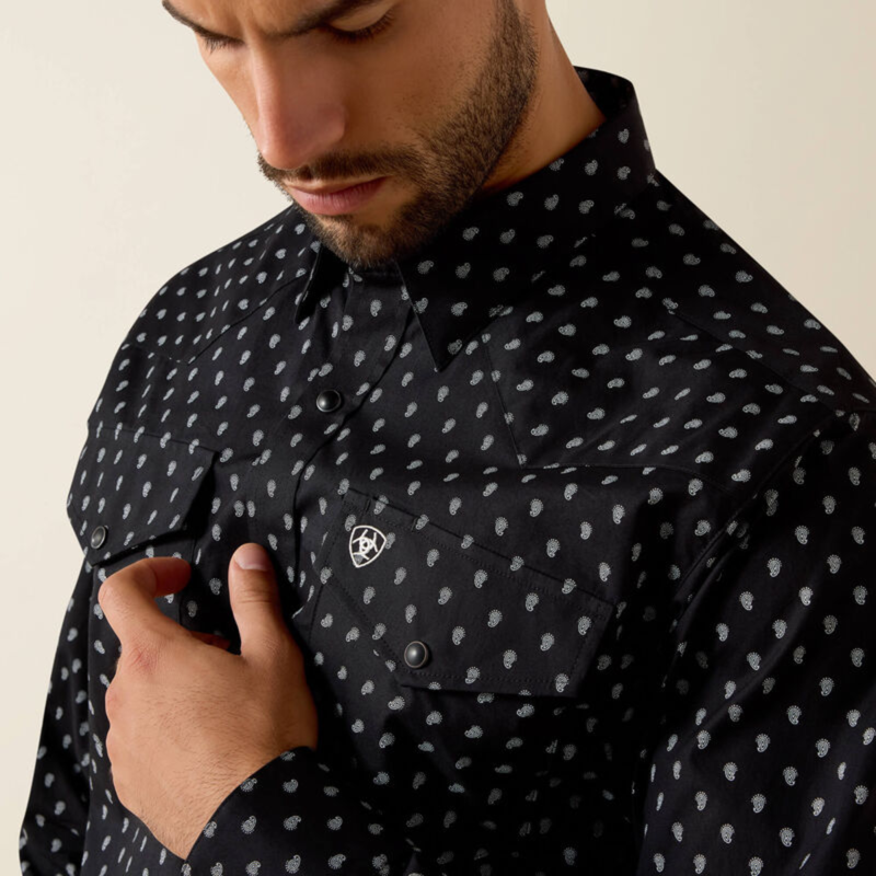 Ariat Men's Truth Fitted Snap Shirt - Black Paisley Print-2