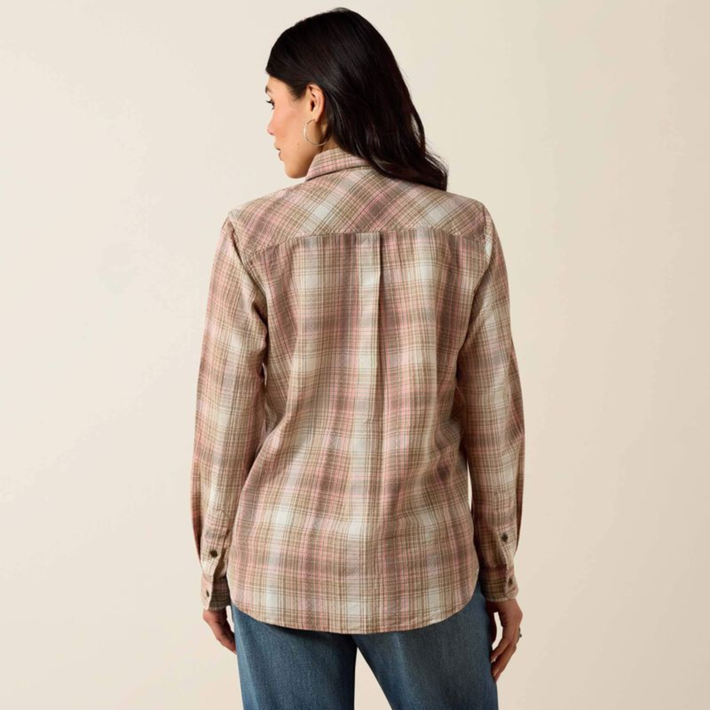 Ariat Women's Billie Jean Shirt - White Pepper Coral Plaid-1