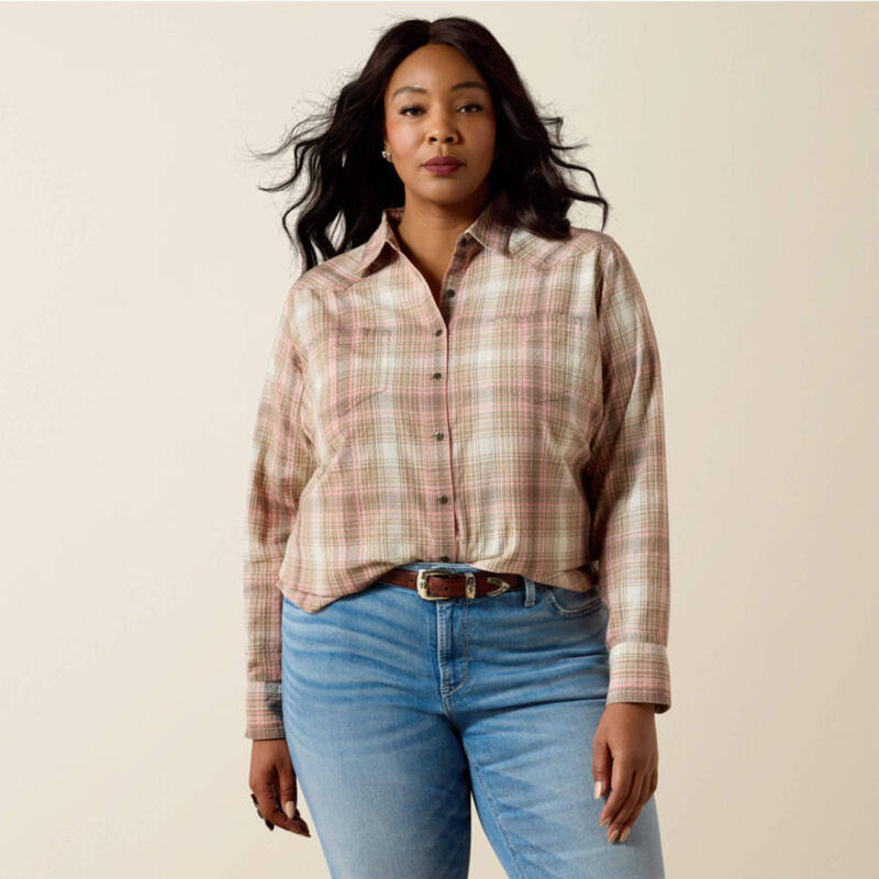 Ariat Women's Billie Jean Shirt - White Pepper Coral Plaid-2