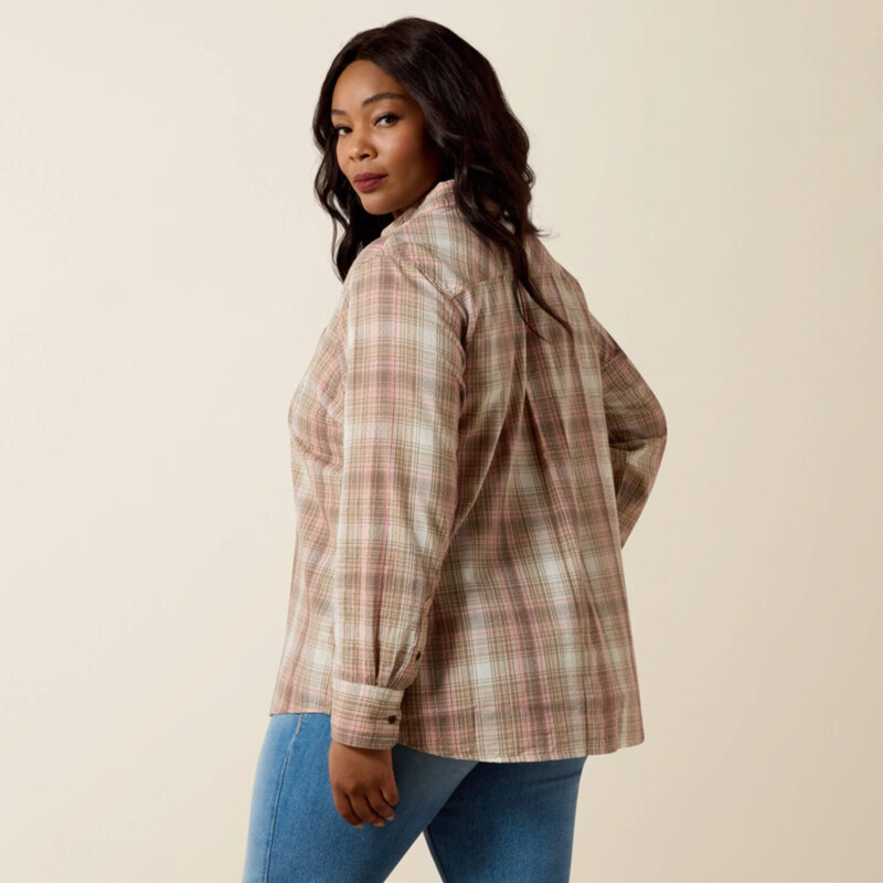 Ariat Women's Billie Jean Shirt - White Pepper Coral Plaid-3