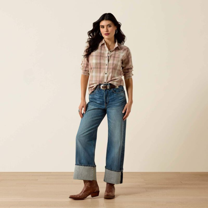 Ariat Women's Billie Jean Shirt - White Pepper Coral Plaid-5