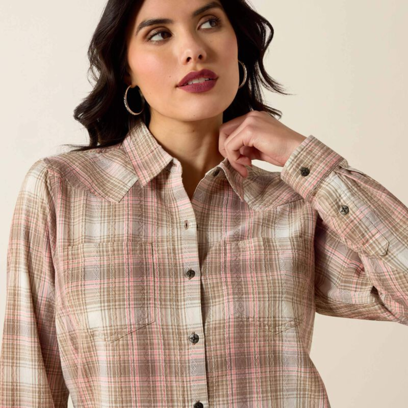 Ariat Women's Billie Jean Shirt - White Pepper Coral Plaid-4