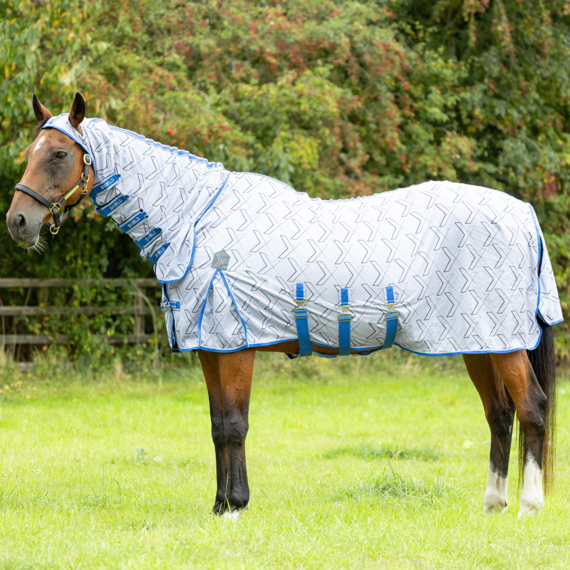 Hy DefenceX Shield Guardian Evolution UV Combi Fly Rug with Mask - White/Blue-1