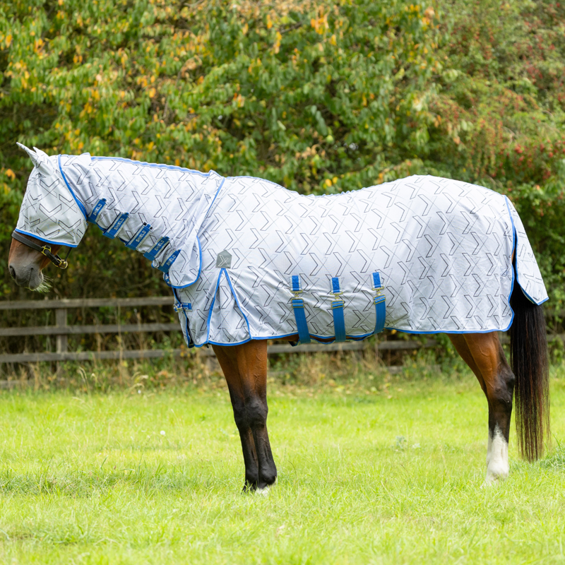 Hy DefenceX Shield Guardian Evolution UV Combi Fly Rug with Mask - White/Blue