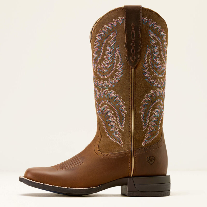 Ariat Women's Cattle Caite Wide Square Toe Western Boot - Distressed Brown-1