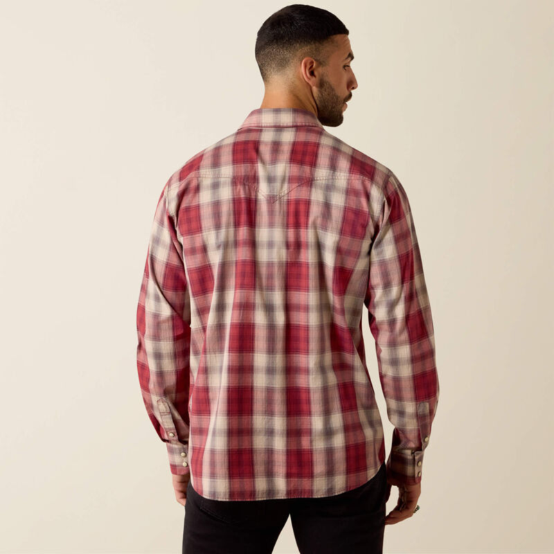 Ariat Men's Retro Hawthorne Fitted Snap Shirt - Brick Red Plaid-1