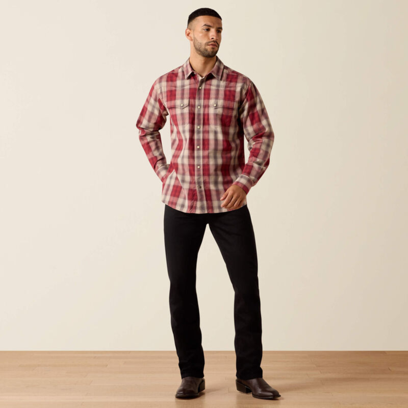 Ariat Men's Retro Hawthorne Fitted Snap Shirt - Brick Red Plaid-3