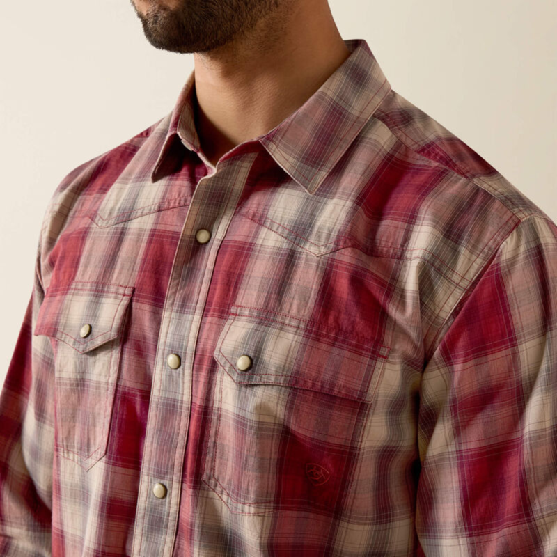 Ariat Men's Retro Hawthorne Fitted Snap Shirt - Brick Red Plaid-2
