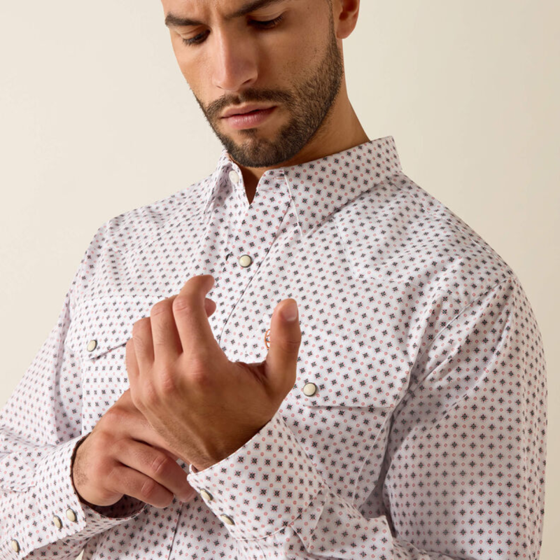Ariat Men's Tony Fitted Snap Shirt - White Geo Print-3