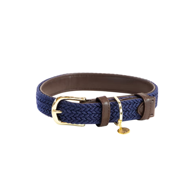 Kentucky Plaited Nylon Dog Collar - Navy-3