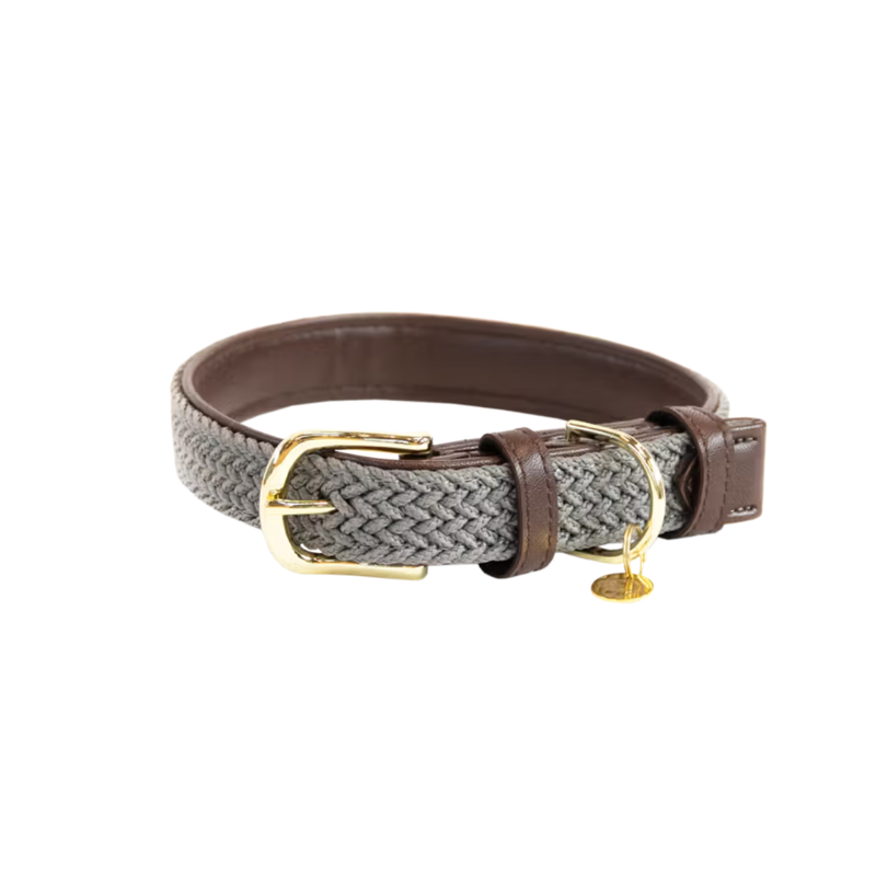 Kentucky Plaited Nylon Dog Collar - Grey-1