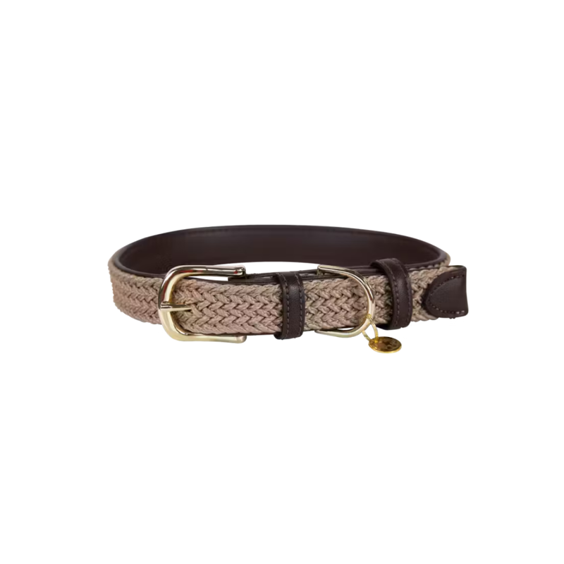 Kentucky Plaited Nylon Dog Collar - Beige-2