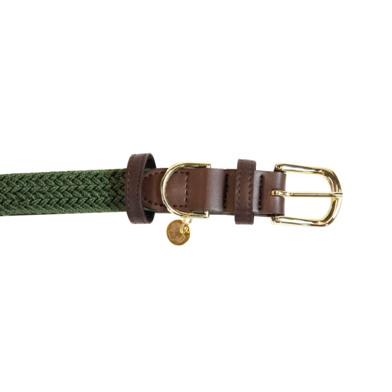 Kentucky Plaited Nylon Dog Collar - Olive Green-3