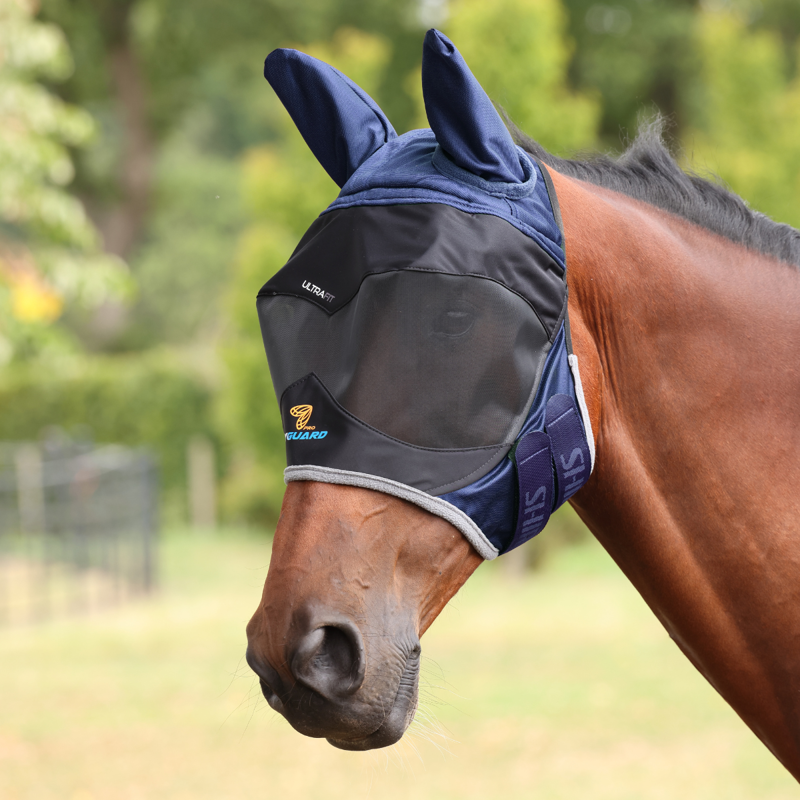 Shires FlyGuard Pro Deluxe Fly Mask with Ears - Navy