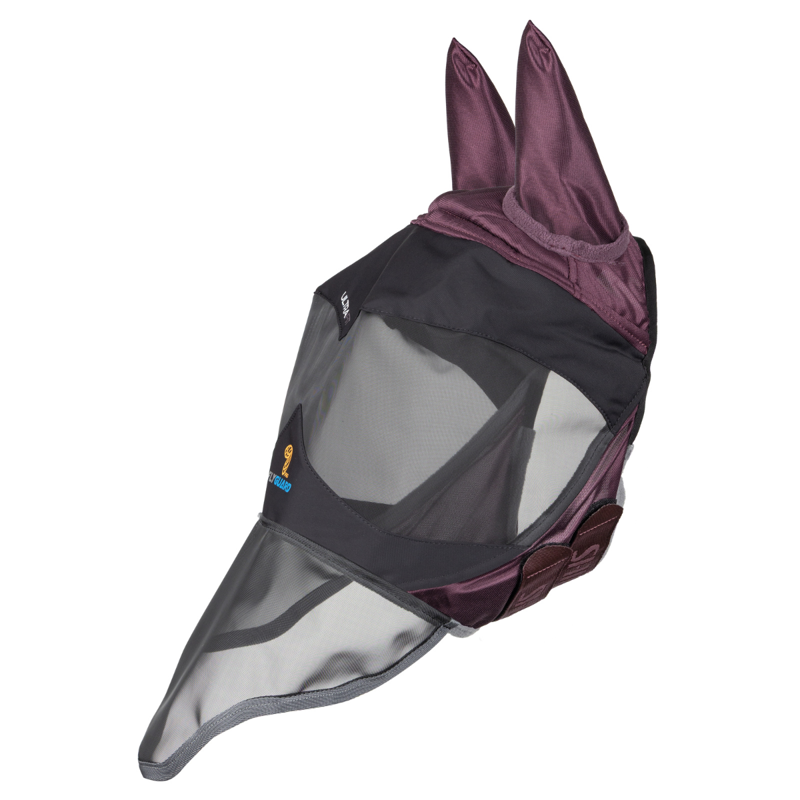 Shires FlyGuard Pro Deluxe Fly Mask with Ears and Nose - Black Cherry-1