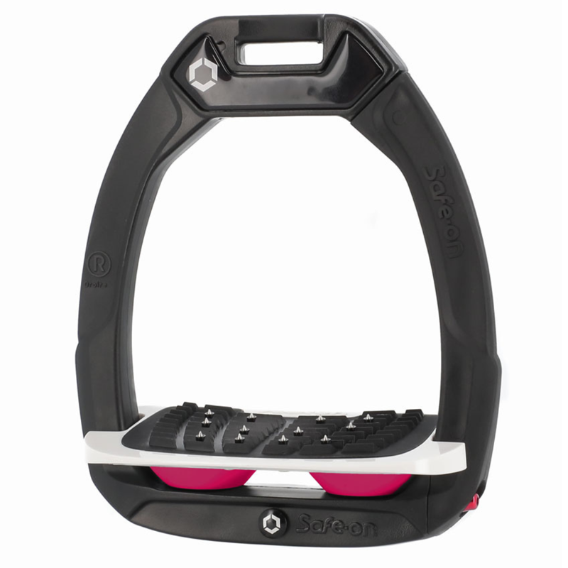 Flex-On Safe-On Inclined Ultra-Grip Stirrups - Black/White/Fuchsia