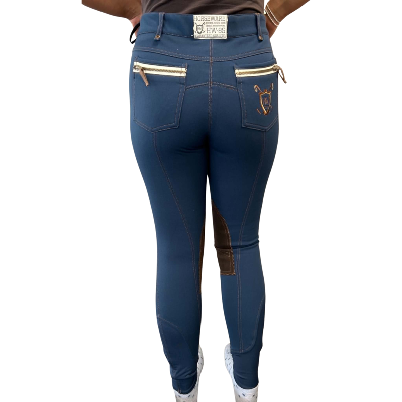 Horseware Ladies Winter Nina Knee Patch Breeches - Blue Jean-1