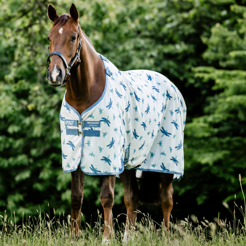 Horseware Amigo Bug Rug Fly Sheet - Dragonfly Print/Silver/Blue/Sage-1