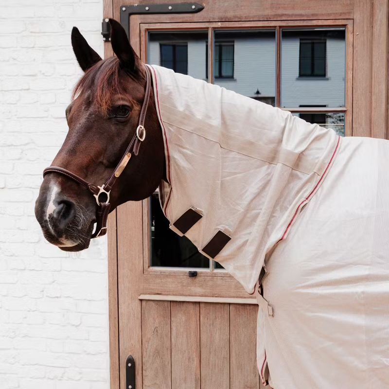Kentucky Mesh Comfort Classic Fly Rug with Neck and Belly Cover - Beige/Bordeaux-1