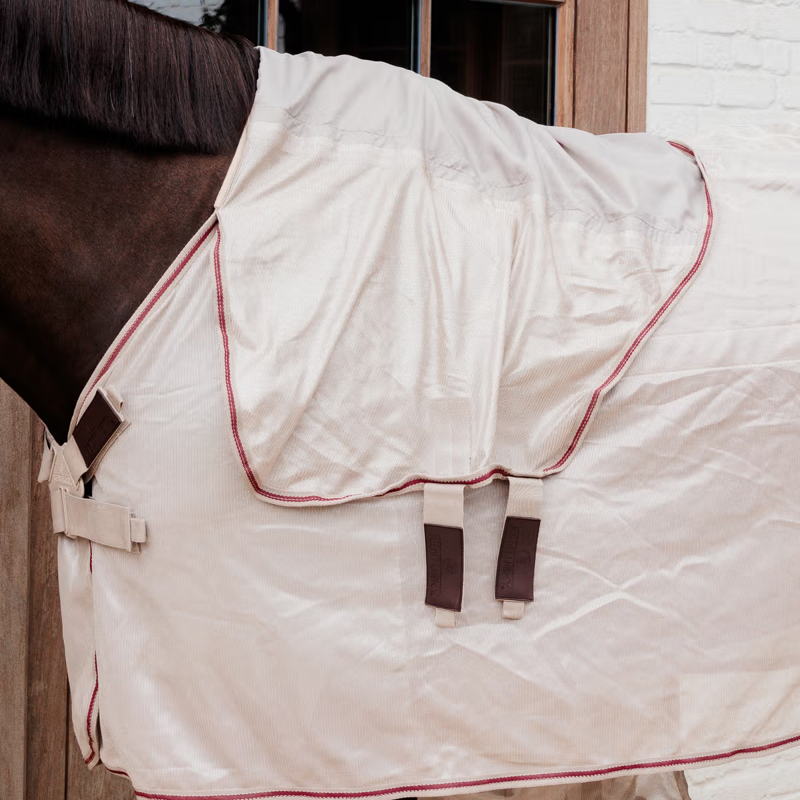 Kentucky Mesh Comfort Classic Fly Rug with Neck and Belly Cover - Beige/Bordeaux-3