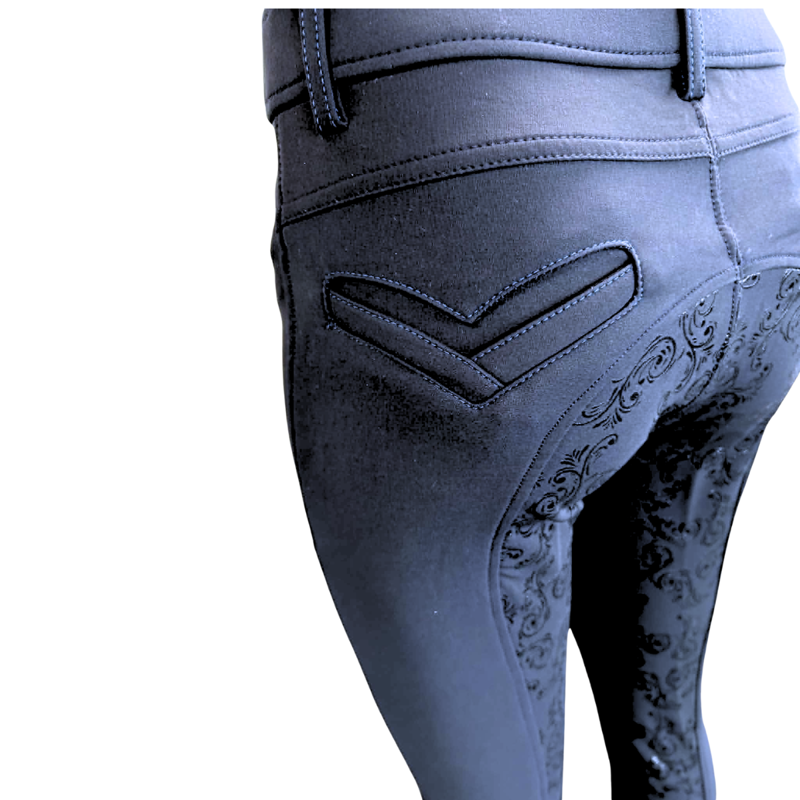 Montar Skye Contrasting Stitching Ladies Full Grip Breeches - Navy/Royal-3