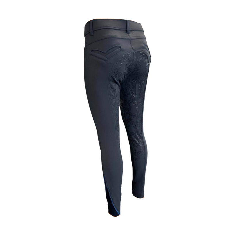 Montar Skye Contrasting Stitching Ladies Full Grip Breeches - Navy/Royal-1