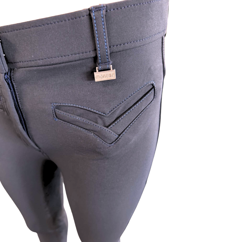 Montar Skye Contrasting Stitching Ladies Full Grip Breeches - Navy/Royal-2