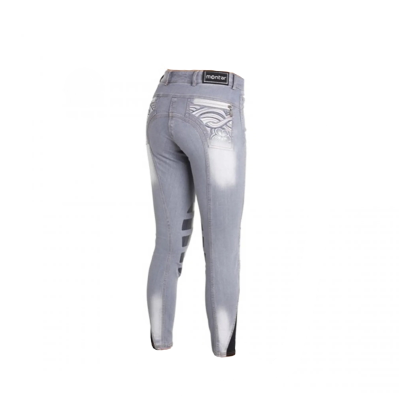 Montar Renee Kids Silicone Knee Patch Breeches - Grey Denim
