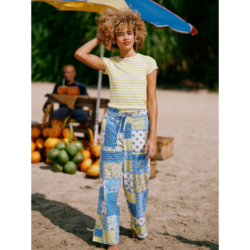 Joules Ladies Bella Pull On Cotton Trousers - Multi Hotchpotch-1