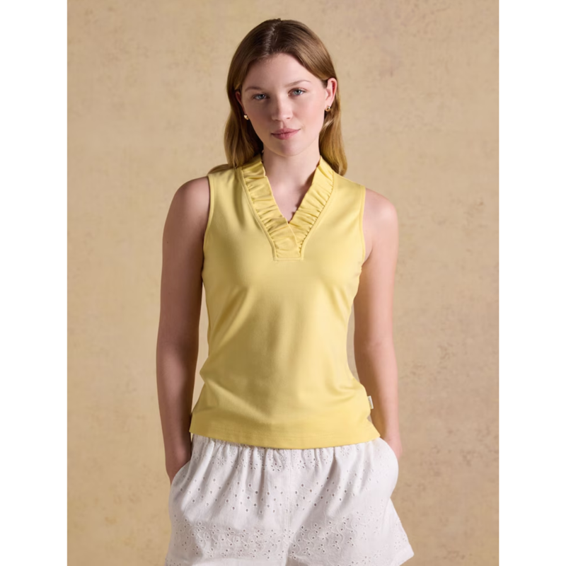Joules Ladies Heidi Sleeveless Frill Neck Jersey Top - Lemon Yellow-1