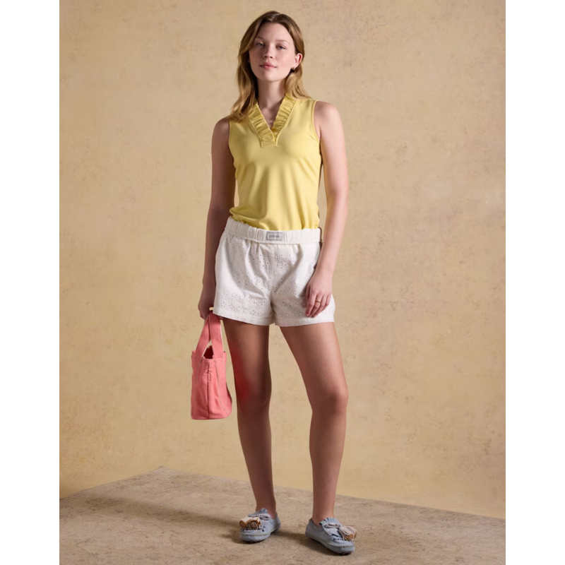 Joules Ladies Heidi Sleeveless Frill Neck Jersey Top - Lemon Yellow-3