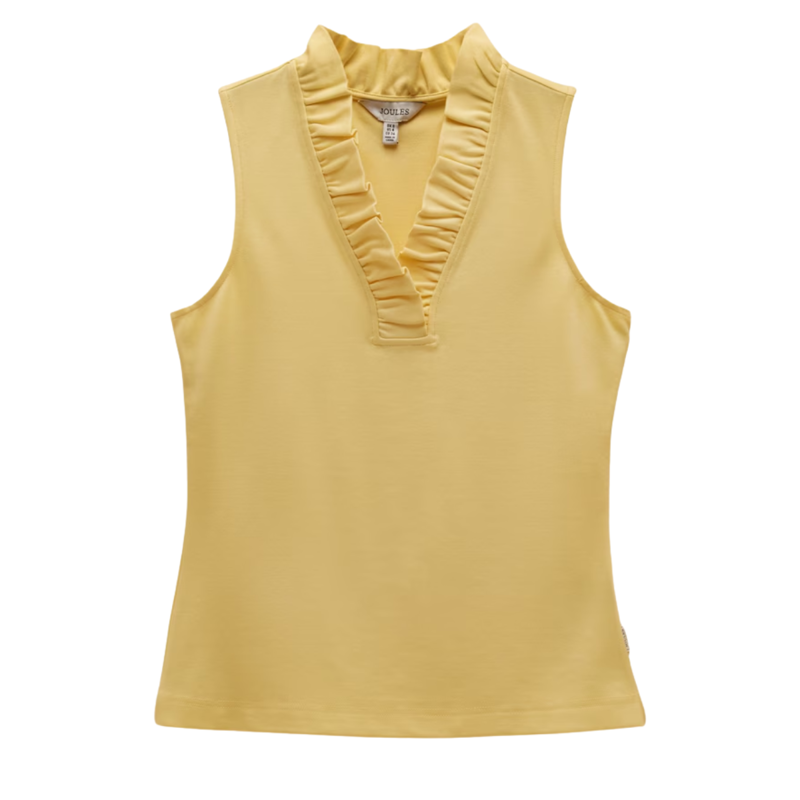 Joules Ladies Heidi Sleeveless Frill Neck Jersey Top - Lemon Yellow