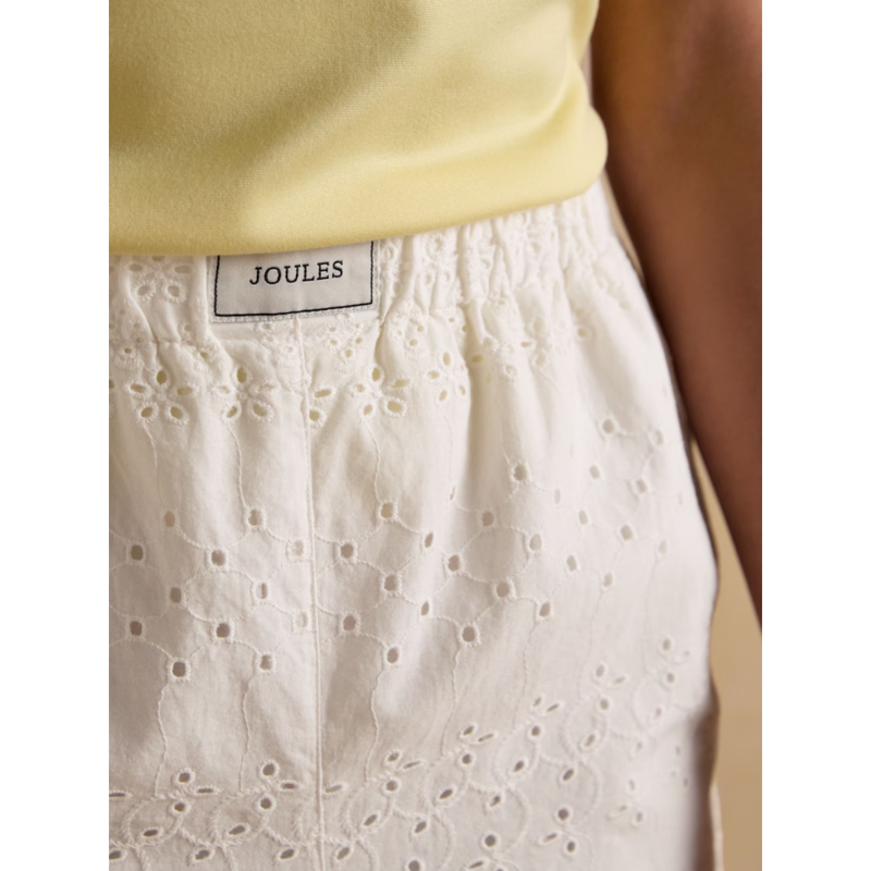 Joules Ladies Amara Pull On Cotton Shorts - White Broderie-4