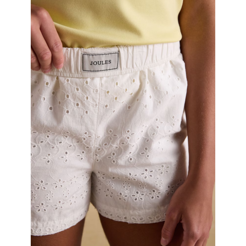 Joules Ladies Amara Pull On Cotton Shorts - White Broderie-6