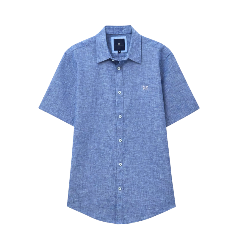 Crew Clothing Mens'  Short Sleeve Linen Shirt - Colbalt