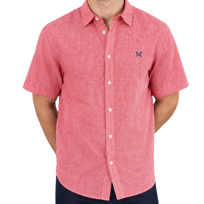Crew Clothing Mens' Classic Fit Short Sleeve Linen Shirt - Crimson
