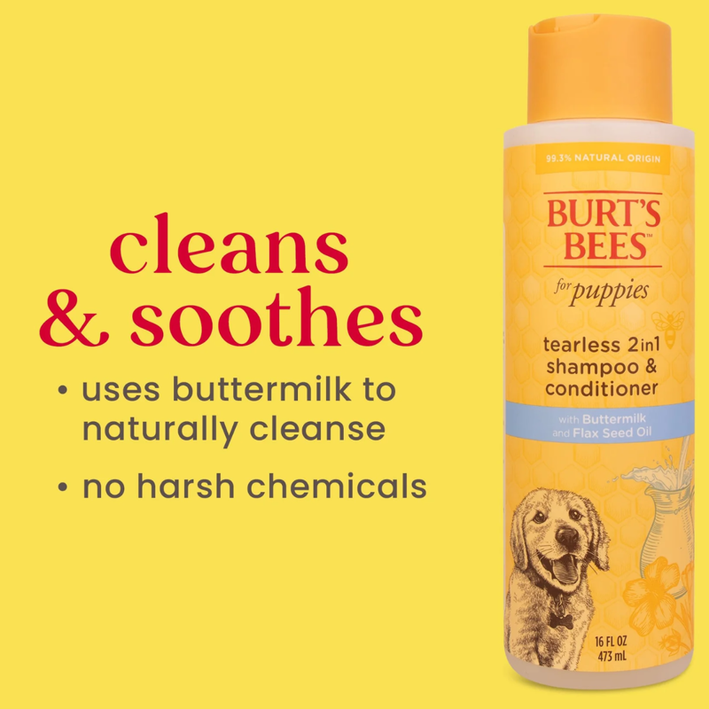 Burt's Bees Tearless 2 in 1 Shampoo and Conditioner for Puppies with Buttermilk and Linseed Oil 16oz-2