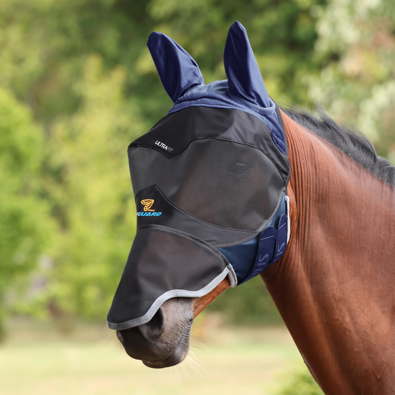 Shires FlyGuard Pro Deluxe Fly Mask with Ears and Nose - Navy