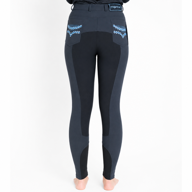 Montar Silver Dots Kids Full Skin Breeches - Blue-1