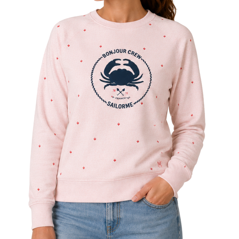 Crew Clothing Ladies Graphic Crew Sweatshirt - Pink/Navy