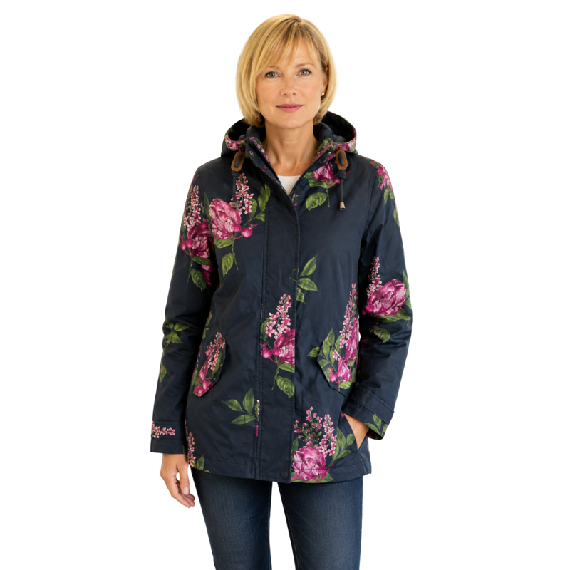 Joules Coastprint Ladies Waterproof Jacket - Marine Navy Artichoke Floral